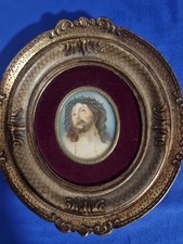 peinture du Christ , ecce Homo  cadre médaillon religieux miniature  bois doré 