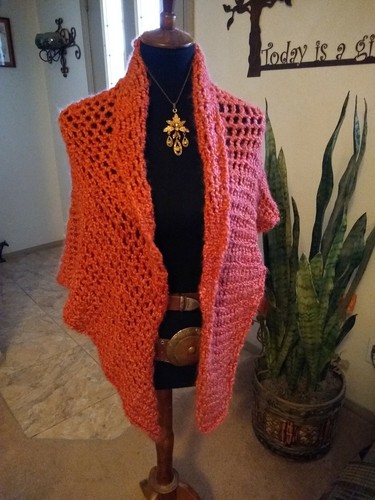 Coral color hand knit - , shawl