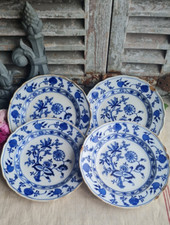 4 ANCIENNES ASSIETTES PLATES MEISSEN ENGLAND CARROW BLEU COBALT
