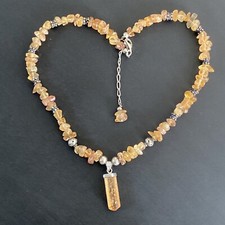 Très Beau Collier Pendentif Argent Massif Ethnique Quartz Ambré