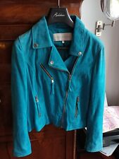 Blouson modèle perfecto turquoise cuir