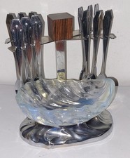 SERVICE A HUITRE SABINO METAL ARGENTE + BOIS ART DECO
