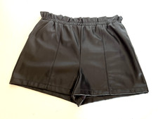 short T48/50 simili cuir noir taille haute élastique souple 224!