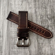 Pour Panerai 24mm Lug Montres Qualité Marron Complet Bracelet Cuir Grainé Bande