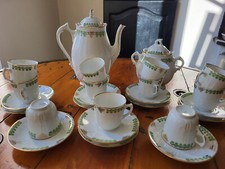Splendide service à café art déco, vert et or en porcelaine véritable de Vierzon