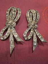 BOUCLE de CEINTURE ancienne 2 RUBANS PAVÉS STRASS ART DÉCO Hauteur: 5,5 cm