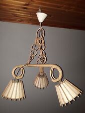 LUSTRE BAMBOU ROTIN ART VANNERIE RR FRANCE 3 LAMPES VINTAGE 60'S