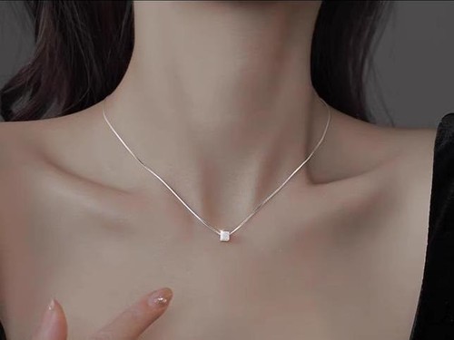 S925 silver cube pendant - silver,