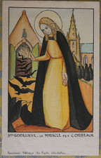 Grande image pieuse sur papier vergé : ste godelieve miracle des corbeaux