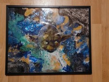 Peinture/collage Yoda Cadre noir 52x42 cm