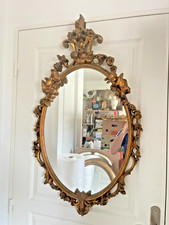 Ancien Miroir Mural Italien Bois Sculpté Doré Baroque Rococo Louis XV Ange