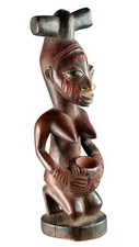 Porteuse de coupe Yorouba  Statue Africaine de 30 cm en bois  # 449