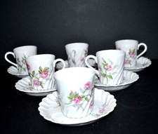 LIMOGES HAVILAND Lot 6 Tasses café TORSE rose en porcelaine Sylvie 1960