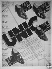 PUBLICITÉ 1932 UNIC CHAUSSURES D'HOMMES MARQUE FRANÇAISE - ADVERTISING