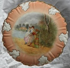 Grand plat ancien PORCELAINE DE PARIS décor peint main romantique