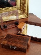 Boite ou Coffret + Cadre avec Verre + Plateau miroir en bois Art Déco 