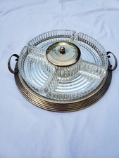 Superbe Vintage Serviteur Apéritif/Plateau Miroir Et Laiton / 5 Raviers En Verre