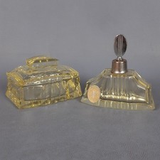 Lot Cristal Bohemia Bp Porte- Bijoux Et Porte- Parfum Jaune Citrine Vintage 1950