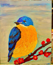 Décoration chambre d'enfant, œuvre d’art sur toile, peinture acrylique oiseau
