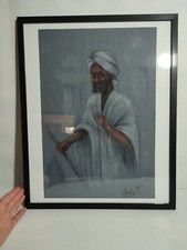 Dessin Orientaliste Pastel Signé Mady / 1980's Côte d'Ivoire / Tableau Africain