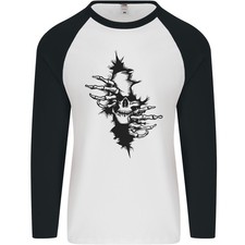 A Crâne From A Déchiré Chemise Gothique Goth Biker Mens L/S Baseball T-Shirt