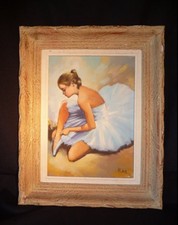 Tableau Huile sur toile Danseuse en tutu bleu  