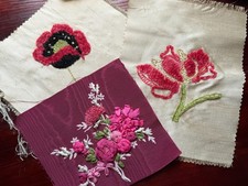 TEXTILE - BRODERIE 3 motifs à appliquer - fleurs en perles, ruban, fil chenille