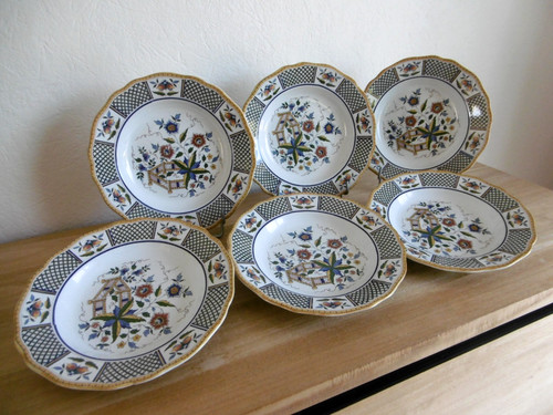 Six assiettes creuses faience - six,