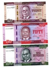 LOT SET SERIE 3 BILLETS Liberia LIBERIE 20 50 100 DOLLARS 2022 NEUF UNC