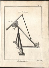 1778 Gravure originale Astronomie Lunette astronomique L'Encyclopédie Diderot