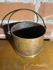 Seau A Charbon Ancien Cendres Cuivre & Laiton + Anse Fer Forgé Vintage #C477