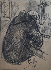 Dessin Prêtre en prière/Nu féminin  Fred PAILHES 1902-1991 Normandie Le Havre