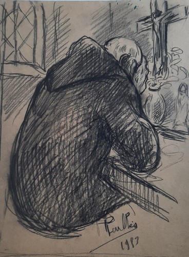 Dessin prêtre prière nu - en, prière/nu