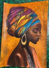 dessin original signé aux pastels secs, femme africaine 