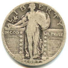 RARE USA quarter dollar argent Liberty debout 1927 n°5778