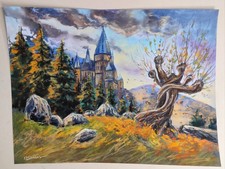 Pastel original château de Poudlard.  ,30 x 40 cm (12 x 15.5 In), H. Potter 