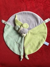 ?? Doudou Rond Souris Bonnet Vert Gris Fleurs Brodées GIPSY NEUF Jamais Servi