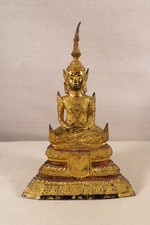 ANCIEN BOUDDHA EN BRONZE DORE ET LAQUE ROUGE THAILANDE EXTREME ORIENT