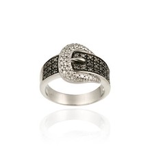 925 Argent 1/4CT Diamant Noir Ceinture Boucle Bague