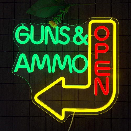 Open neon sign guns ammo - open,