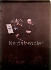 AUTOCHROME vers 1910 violoncelle fleurs Händel verre de 17,8 x 12,8 cm