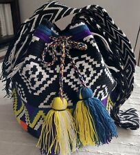 Sac Mochila Wayuu Colombien Authentique Tissé Main - violet/noir