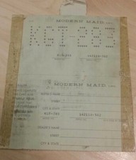 1950's 60s vintage Modern Maid warranty registration card