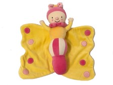 Doudou Papillon jaune rose Katherine Roumanoff Moulin Roty 30 cm