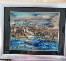 Chalou Pierre dit Couet encre carton signée abstract fantastique surréalisme