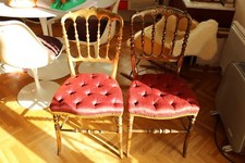 Paire chaise dorées fauteuil Epoque Napoleon III Louis XVI soie rouge XIX° 