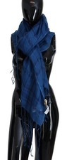 Foulard En Lin Bleu Costume National Avec Franges Pour Femmes Authentique