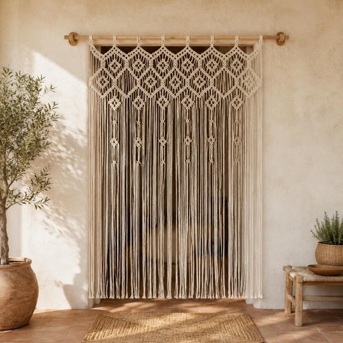 Rideau porte macramé coton - rideau,