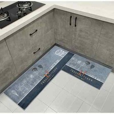 2 tapis de cuisine lavables Motif ustensiles Antidérapant 40 x 120 cm + 40 x 60