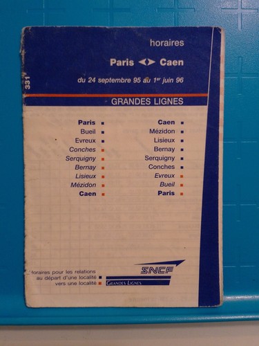 Horaires paris caen 1995 - horaires,